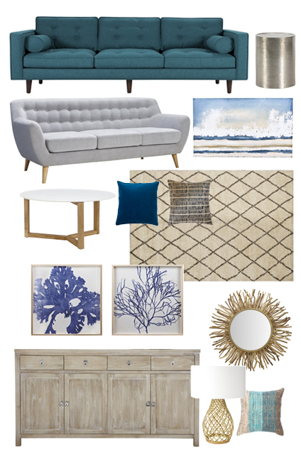 Modern Coastal Mood Board: a modern coastal feel that is sophisticated, comfortable, and perfect for the beach!
