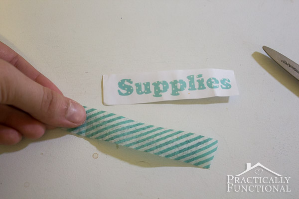 washi tape label "Supplies" and a piece of washi tape to use as transfer tape