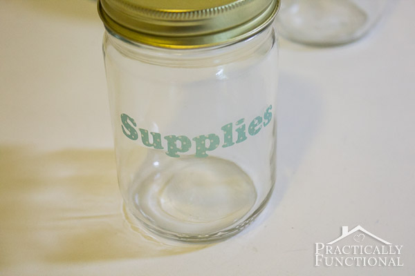 washi tape label "Supplies" on mason jar