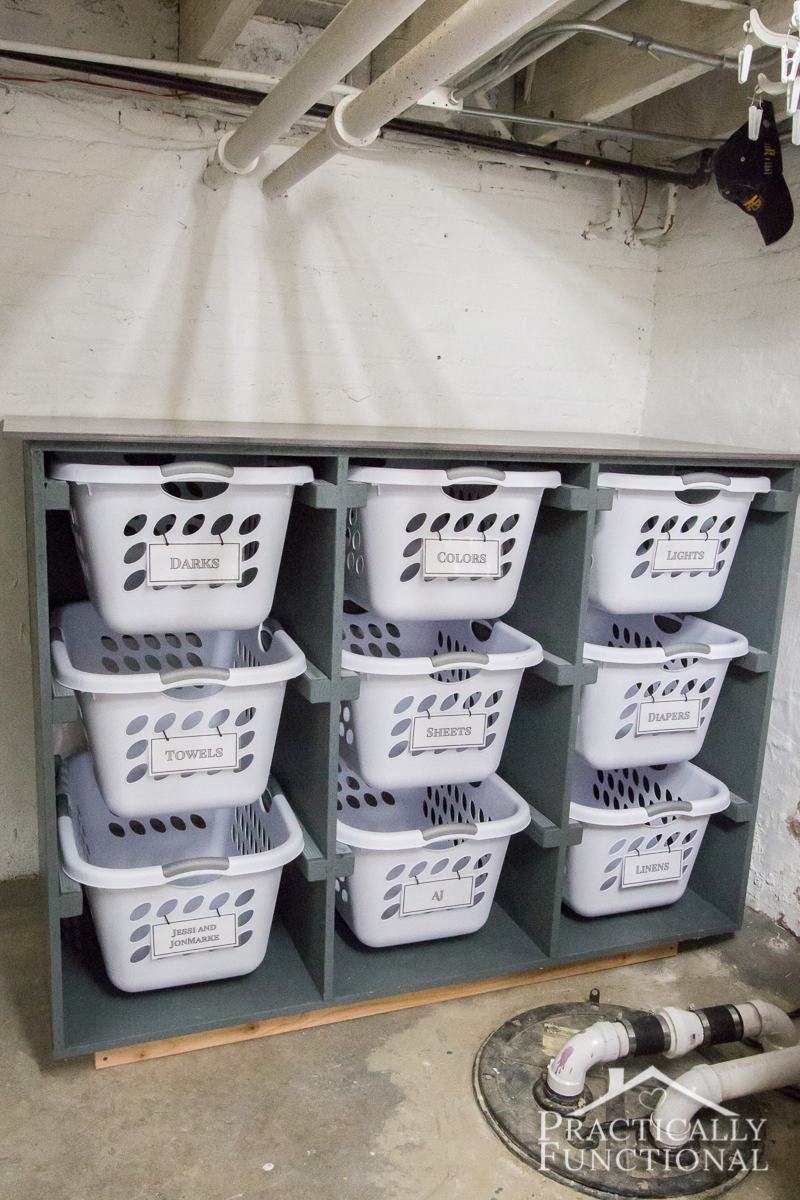 This laundry basket dresser is a great idea for keeping your laundry room organized! And the top is smooth so you can use it for sorting and folding!
