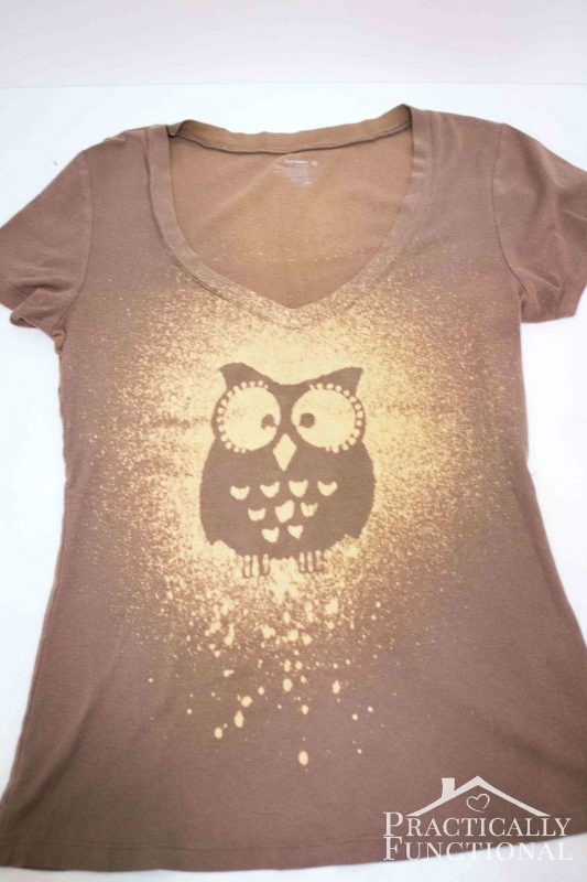 DIY bleach spray shirt with an adhesive owl stencil
