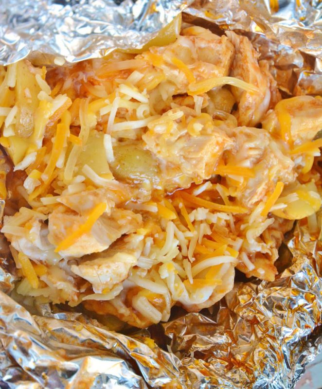 bbq chicken potato foil packet campfire meal