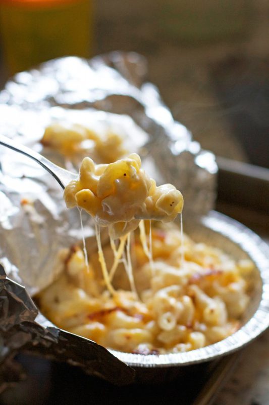 campfire mac and cheese in tin foil packets