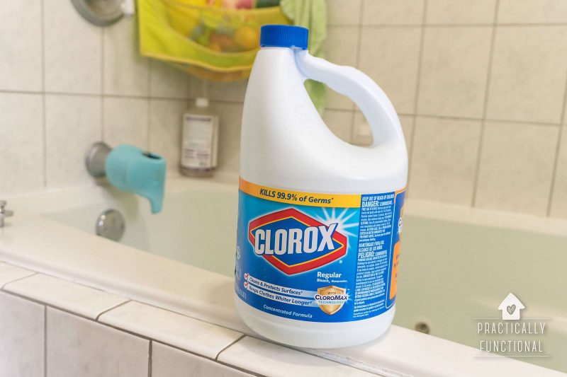 Germicidal bleach disinfects bathrooms for spring cleaning