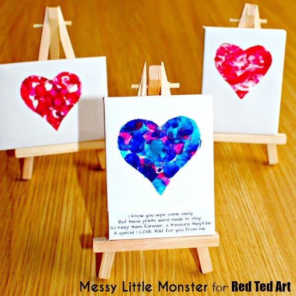 Mother's Day mini canvas heart painting made with finger paint