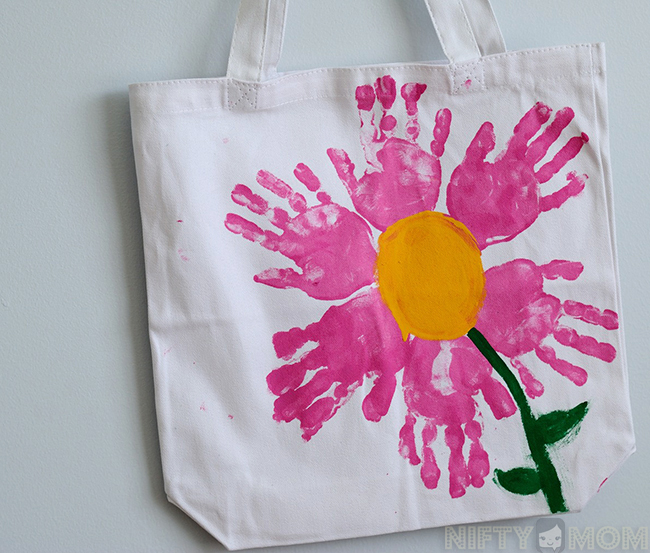 Mother's Day handprint flower tote bag craft