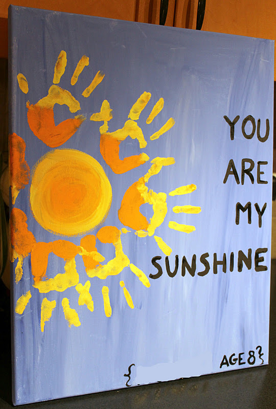 You are my sunshine handprint painting 
 on canvas craft for Mother's Day