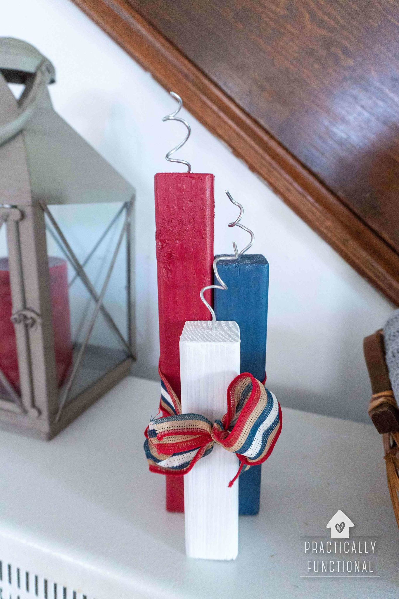 Red white and blue diy wooden firecrackers for the 4th of july