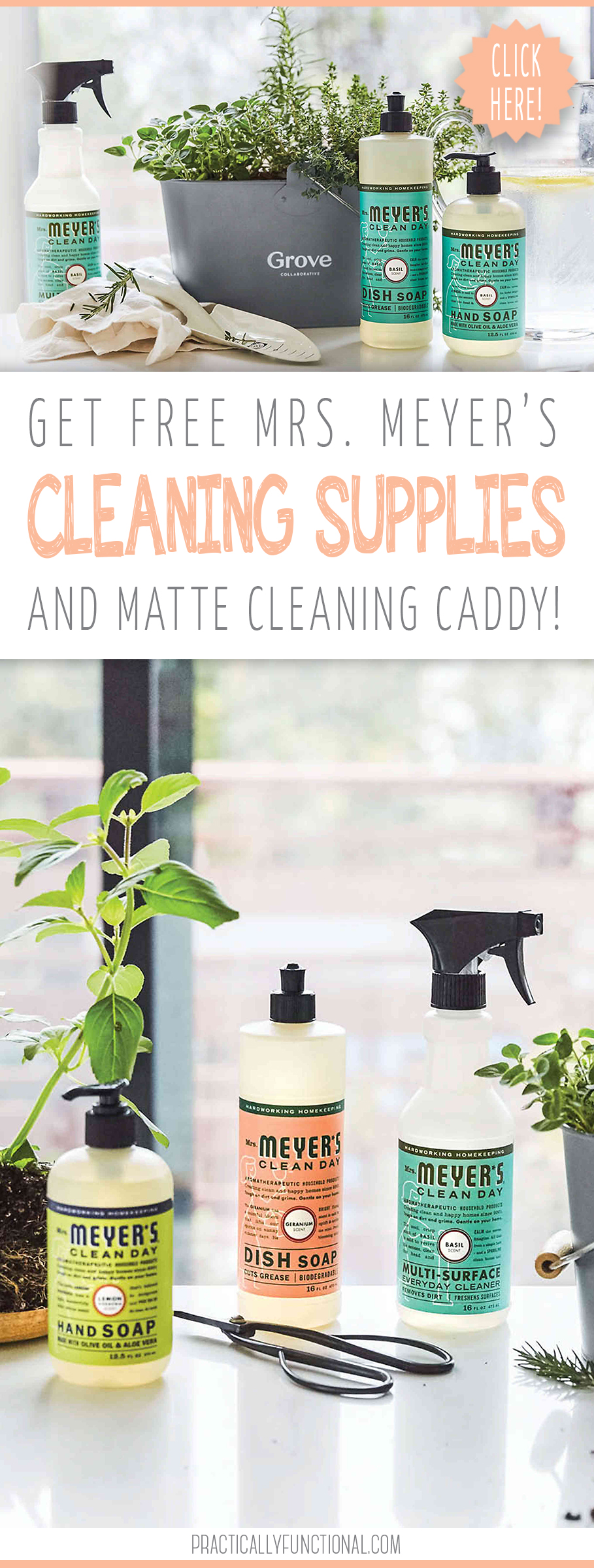 Free mrs. meyers cleaning products and caddy from grove collaborative pin