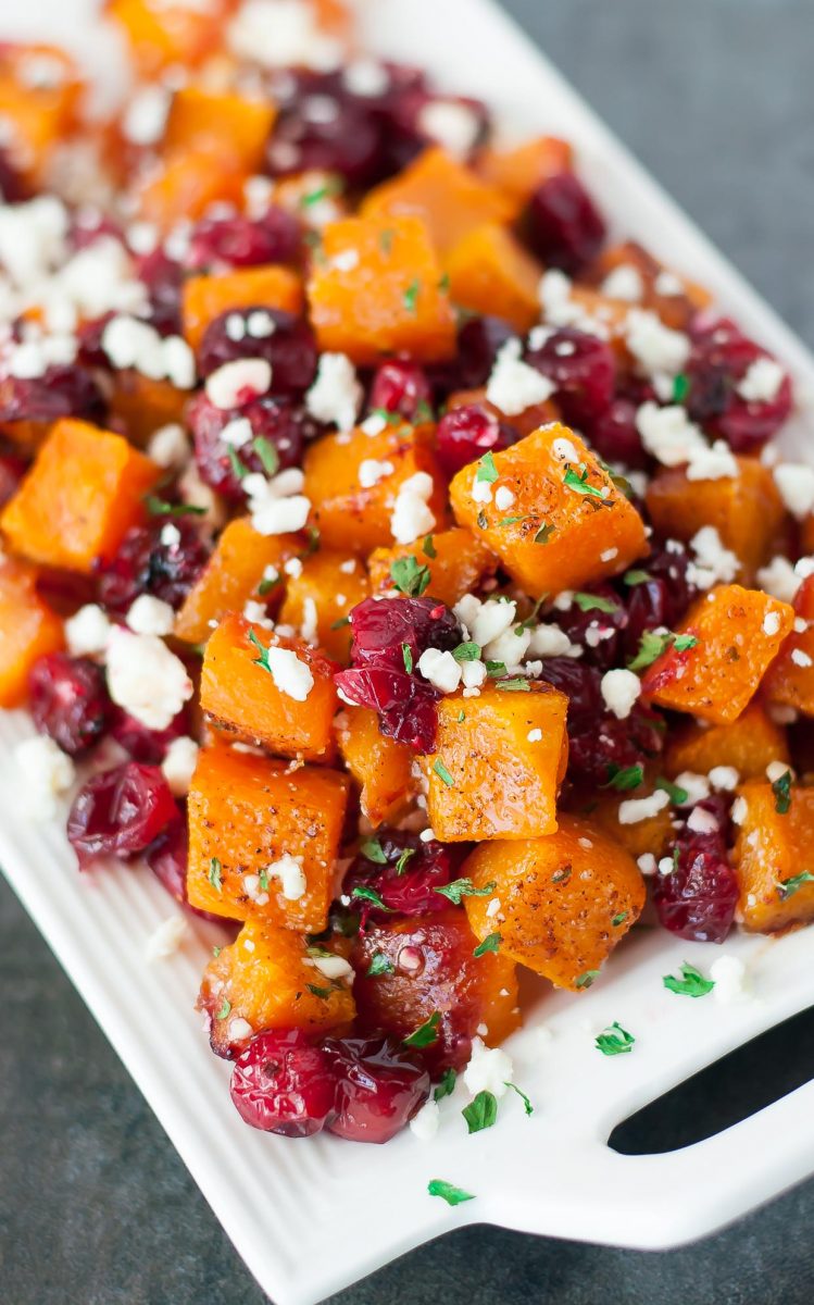 Honey roasted butternut squash cranberries feta recipe and 14 other thanksgiving vegetable side dishes everyone will love