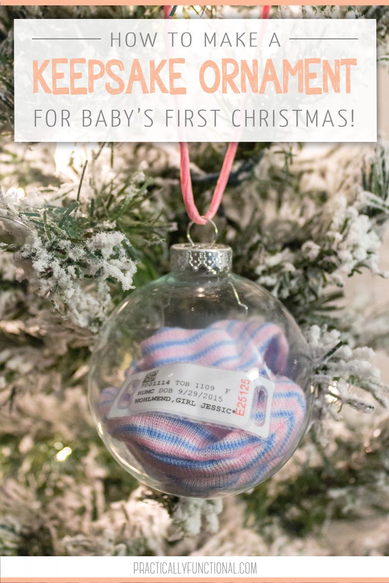 Make your babys first christmas ornament with their hat and hospital bracelet