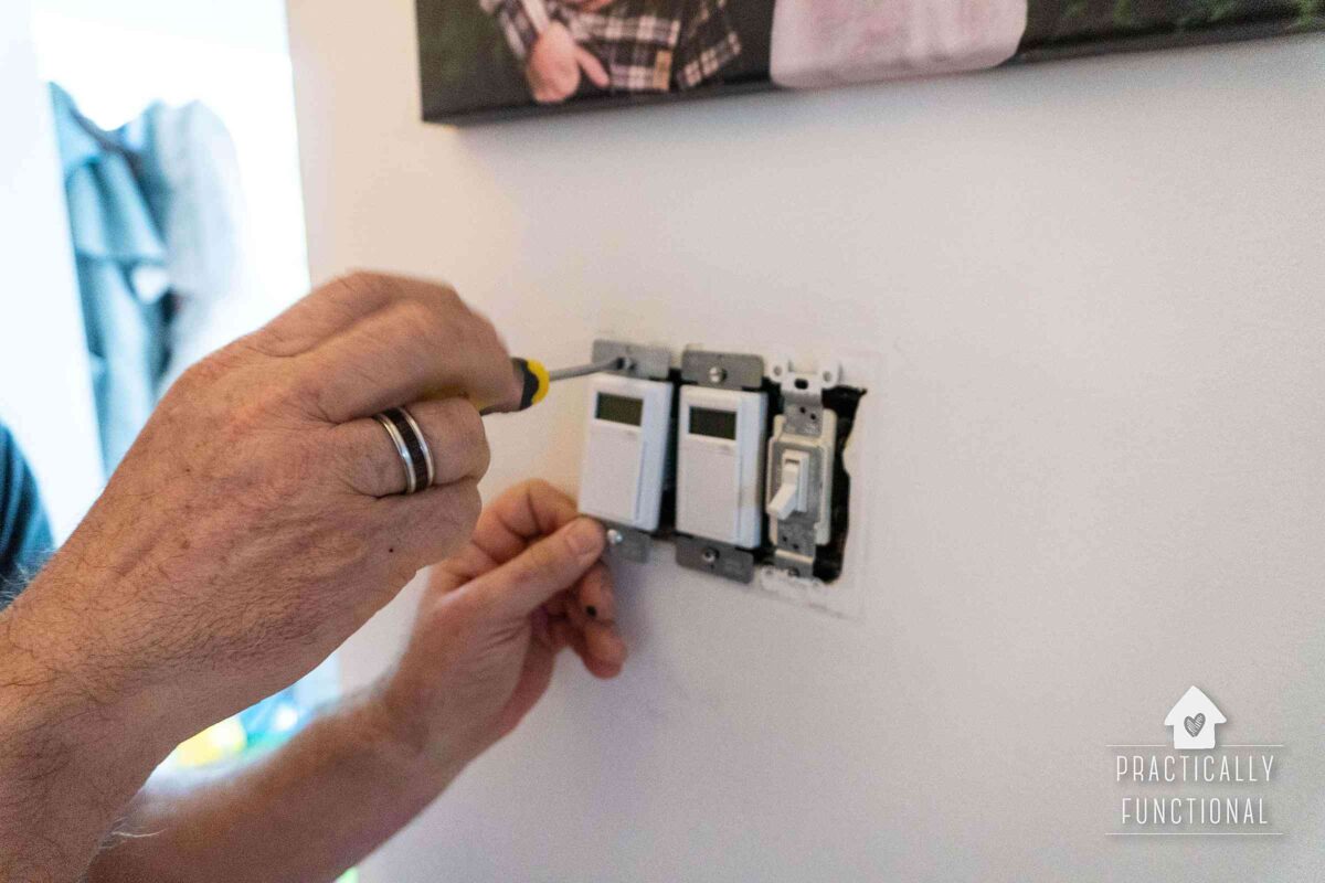 Install programmable timer switch in the wall to replace regular light switches