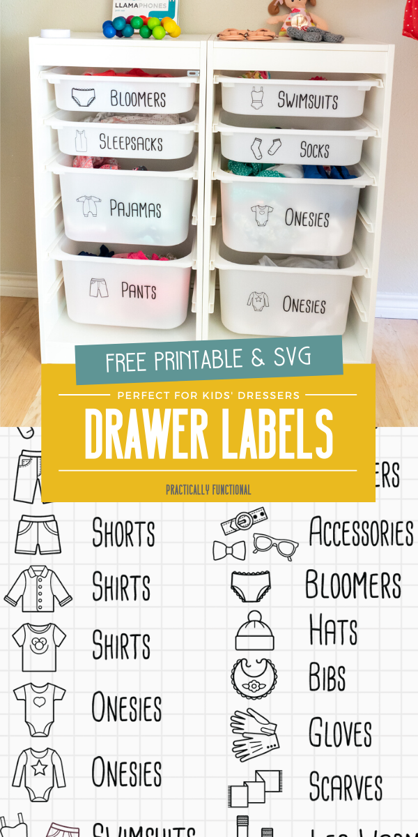 Free printable dresser drawer labels and free svg file for ikea trofast bins