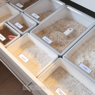 Organize a deep kitchen drawer to store dry ingredients