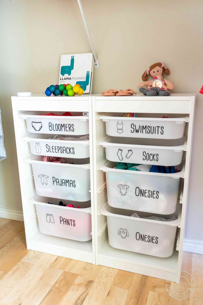 Printable dresser drawer labels for kids clothing on ikea trofast bins