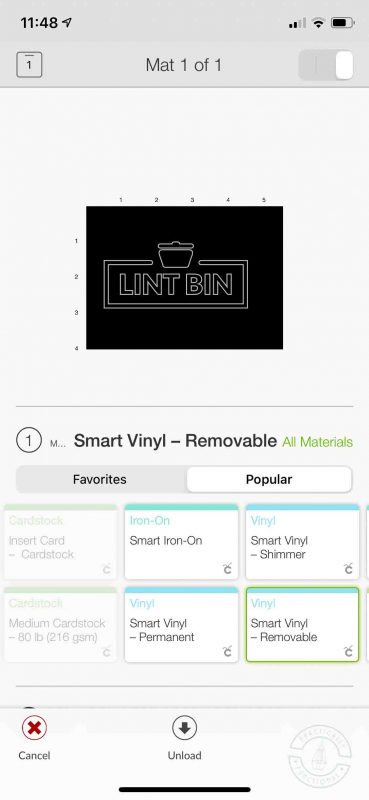 Laundry lint bin made with cricut joy set material to smart vinyl