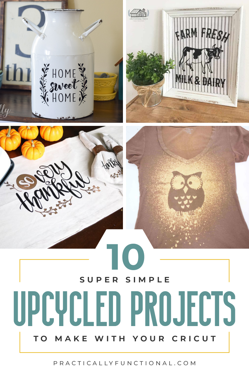 collage of upcycled cricut project ideas made from thrift store items